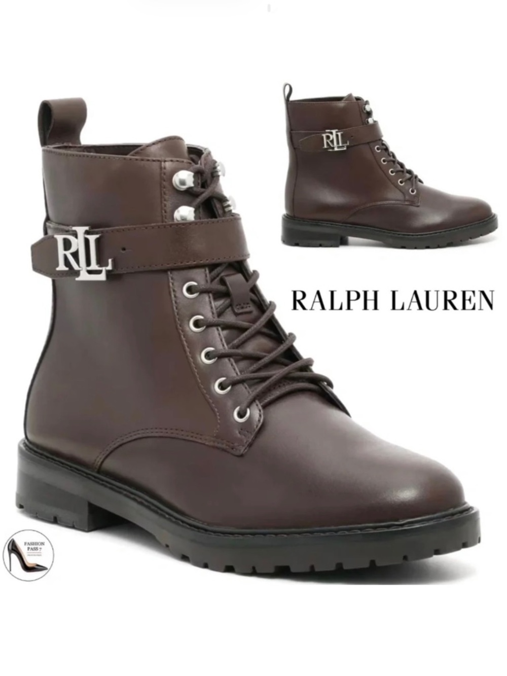 Ralph Lauren Elridge Luxury Brown Leather Lace-Up Lug Sole Ankle Boots Booties 6